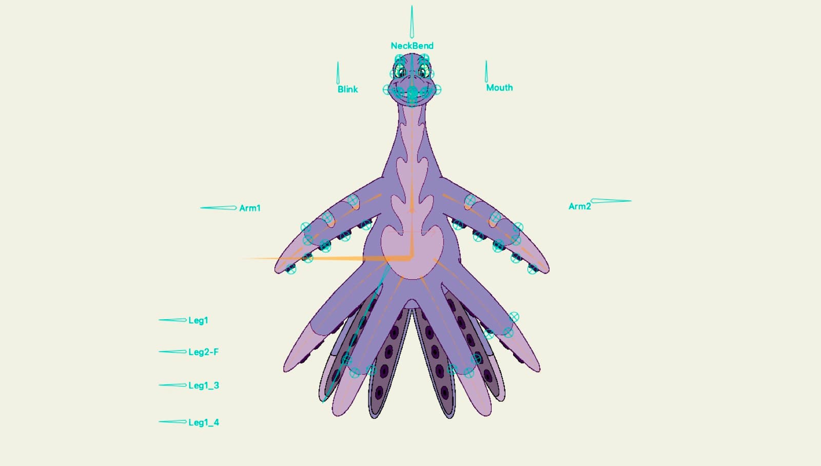 Creature character rig with animation controls